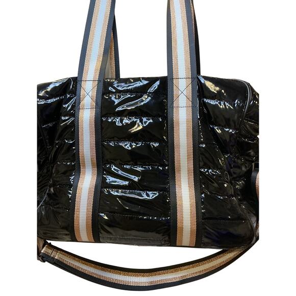 Black Quilted Pickleball Bag Puffer Stripe Strap Paddle Pocket - Picture 3 of 14